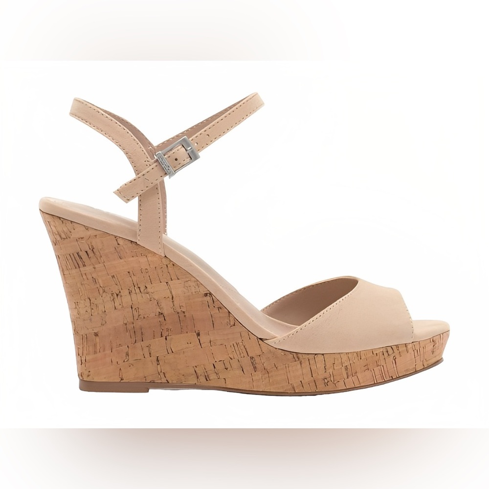 Charles David Lambert Cork Wedge Platform Sandal Nude Size 7